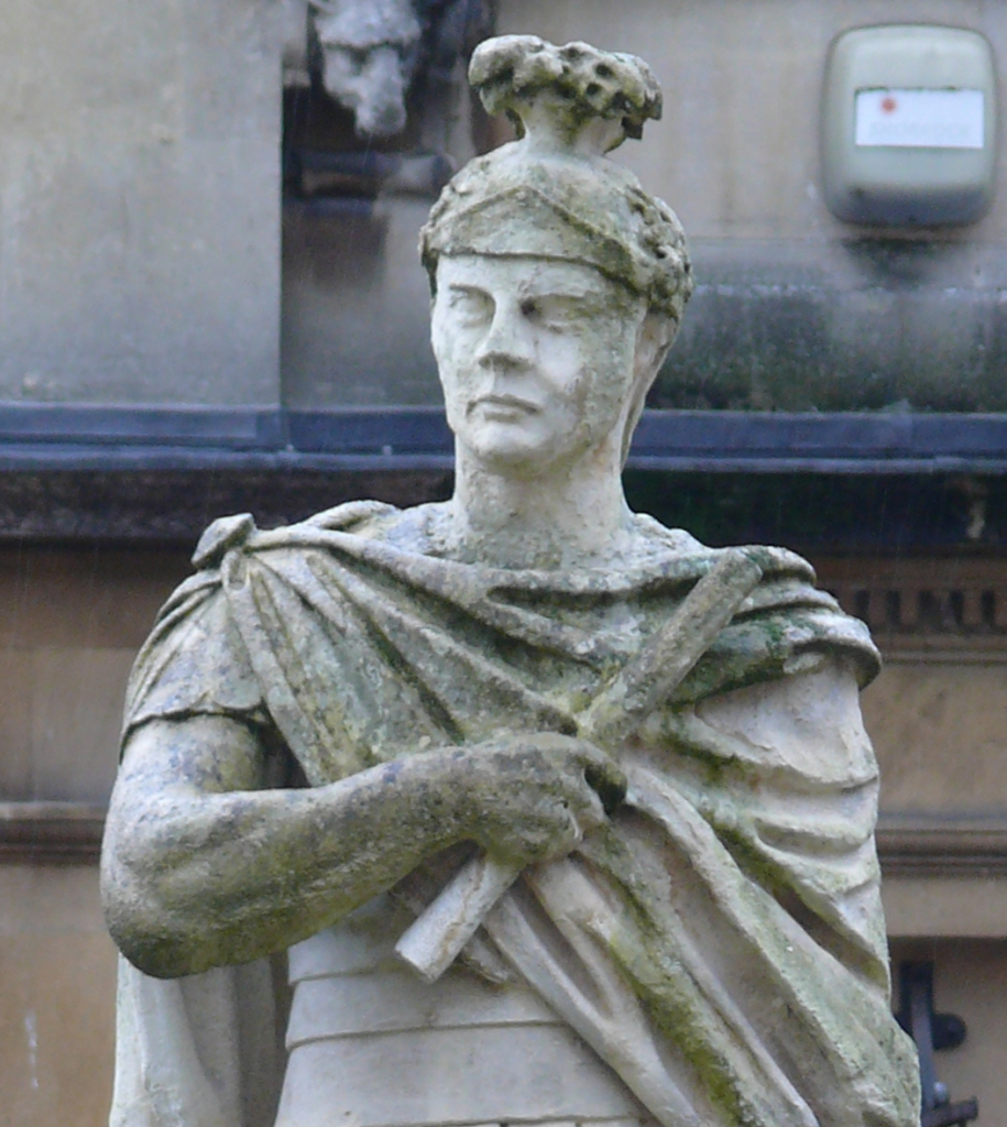 A statue of Gnaeus Julius Agricola overlooking the Roman baths in Bath
