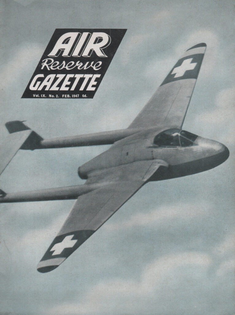 A magazine front cover shows a De Havilland Vampire. The Air Reserve Gazette logo is in the top left
